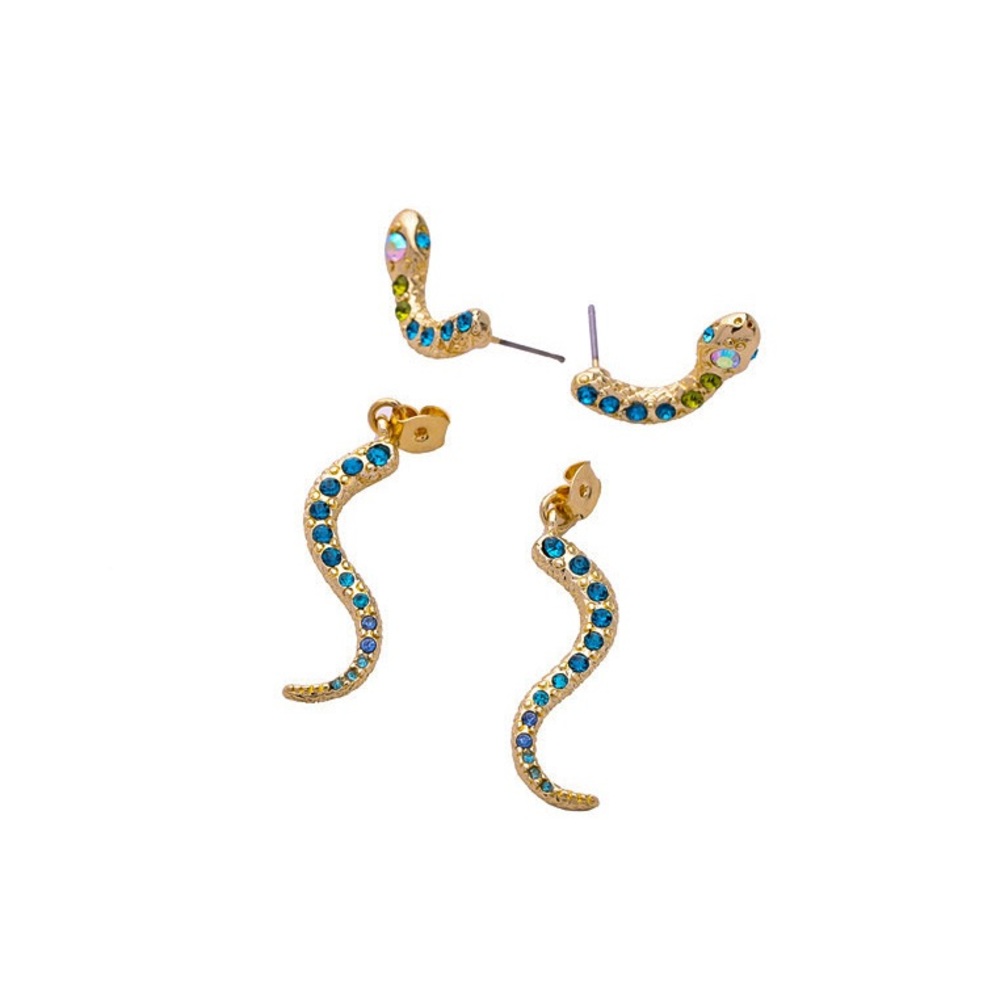 Gold Multi-Colored Crystal Serpent Earring Jackets - Picture 2 of 8